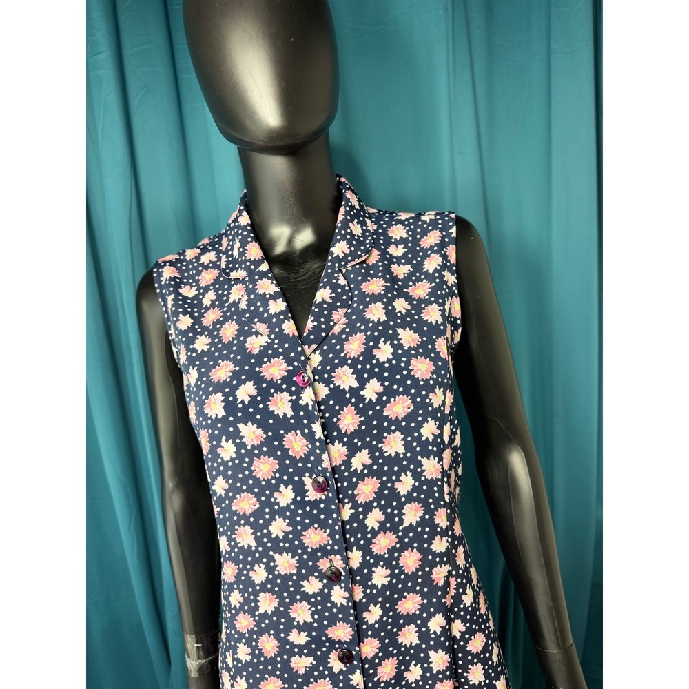 Christopher & Banks Floral maxi Dress Sleeveless Button Front Navy Pink 6 - Picture 3 of 8
